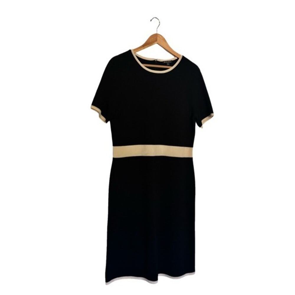 Brooks Brothers Wool Dress Merino Black Knit Colorblock Size Large Office FLAWED - Picture 10 of 10